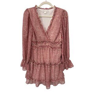 Loveriche Floral Ruffle Mini Dress Size Small V Neck Long Sleeve Boho Fairy NEW